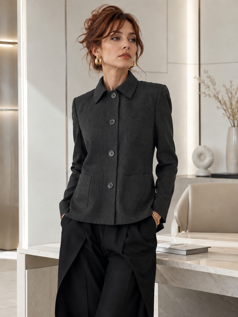 BOSS Hugo Boss($495Orig)WOOL Charcoal FITTEDPatch PocketsButtonFront Blazer Sz10